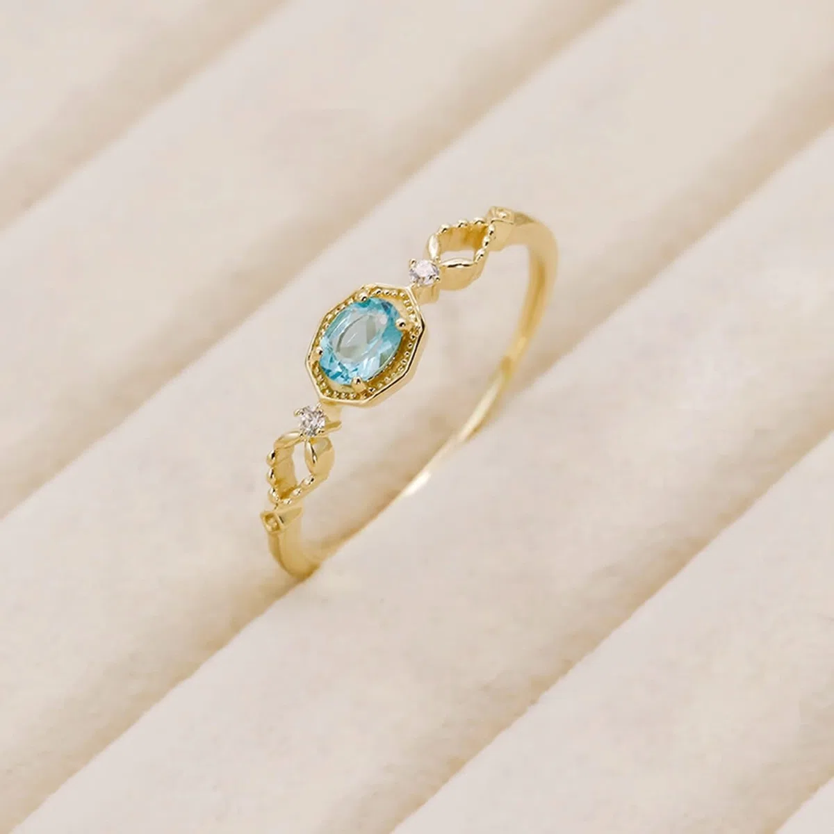 Anillo de boda oro amarillo 9 K/14 K/18 K ovalado apatite elegante filigrana pequeño