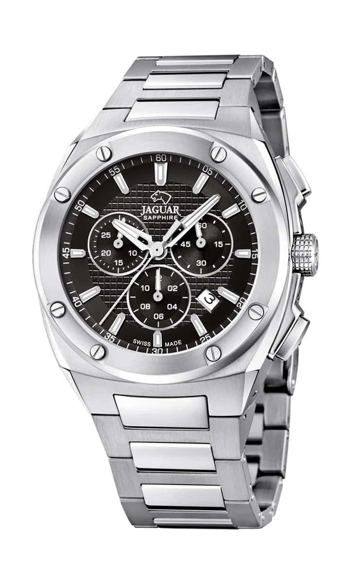 JAGUAR Reloj Hombre Analógico de Acero Inoxidable 316l Plateado - Movimiento de Cuarzo - Cronógrafo - Calendario - Cristal Zafiro de Alta Resistencia - Resistente al Agua 5 ATM J805/D Executive