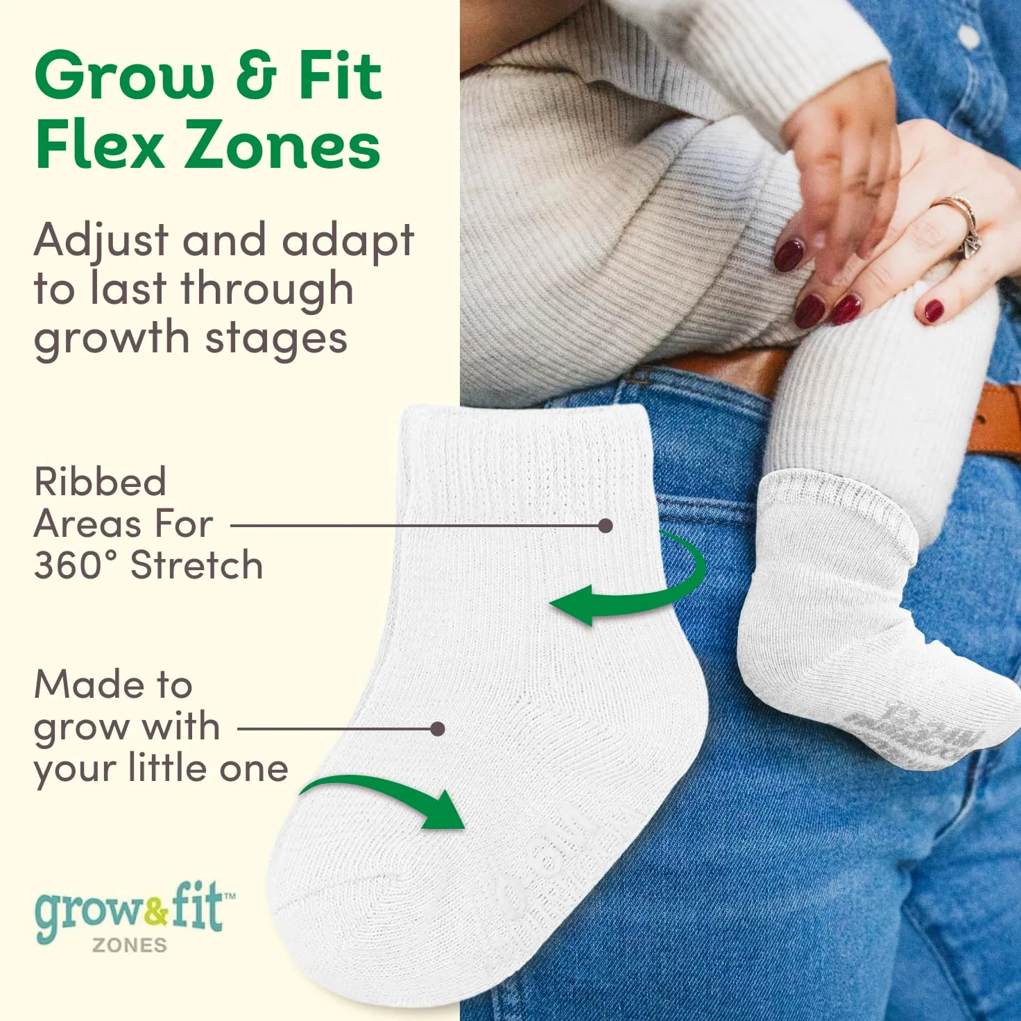 Fruit of the Loom Baby 14-Pack Grow & Fit Flex Zones Cotton Stretch Socks - Unisex, Girls, Boys