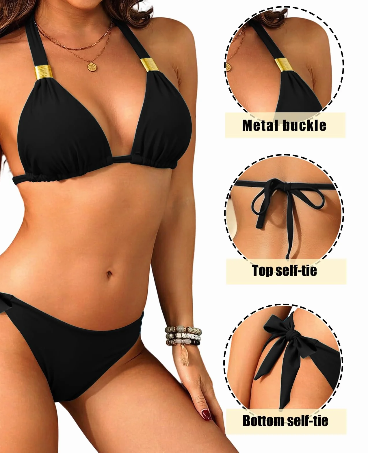 Rayson Bikinis Triangular Mujer Traje de Baño Bikini Talla Grande Dos Piezas Braga con Lazos Laterales