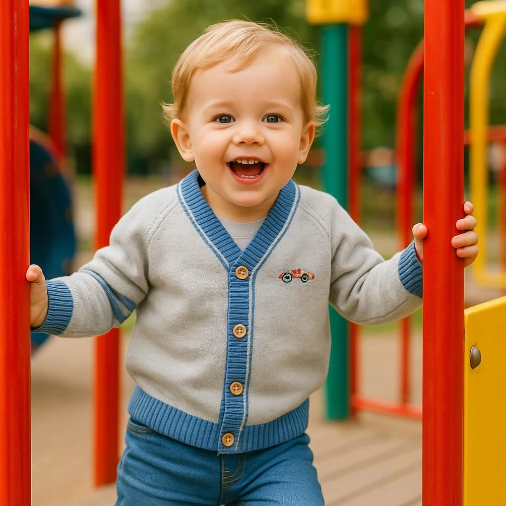 Chaqueta de manga larga para niños (cuello en pico) para niños pequeños con botones de punto para otoño e invierno