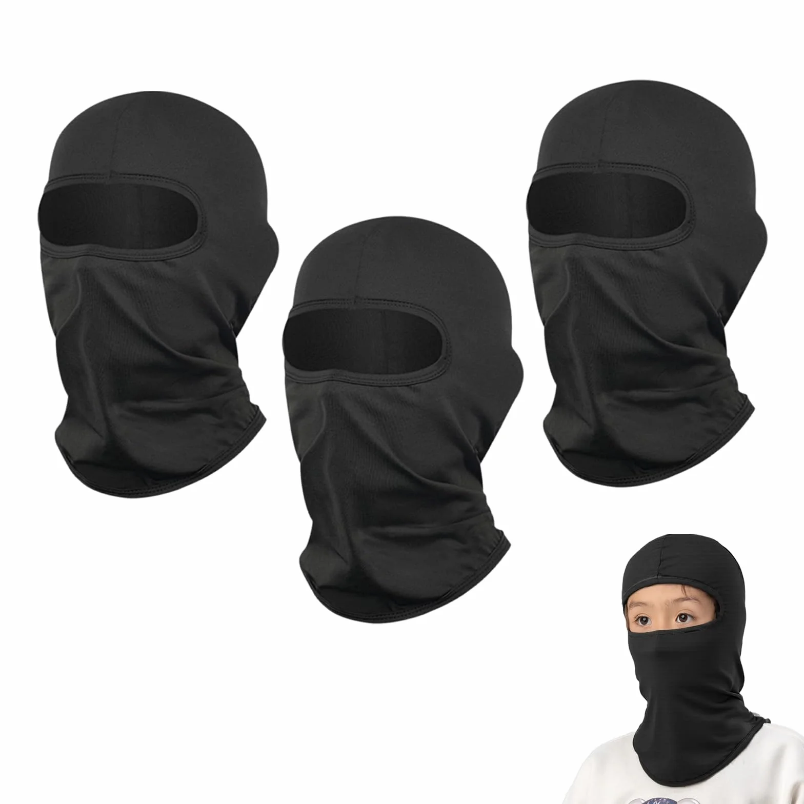 Máscara de Pasamontañas para Niños, Balaclava Protector, Bufanda de Verano Anti Viento Transpirable Protector UV, Talla Única (Negro)