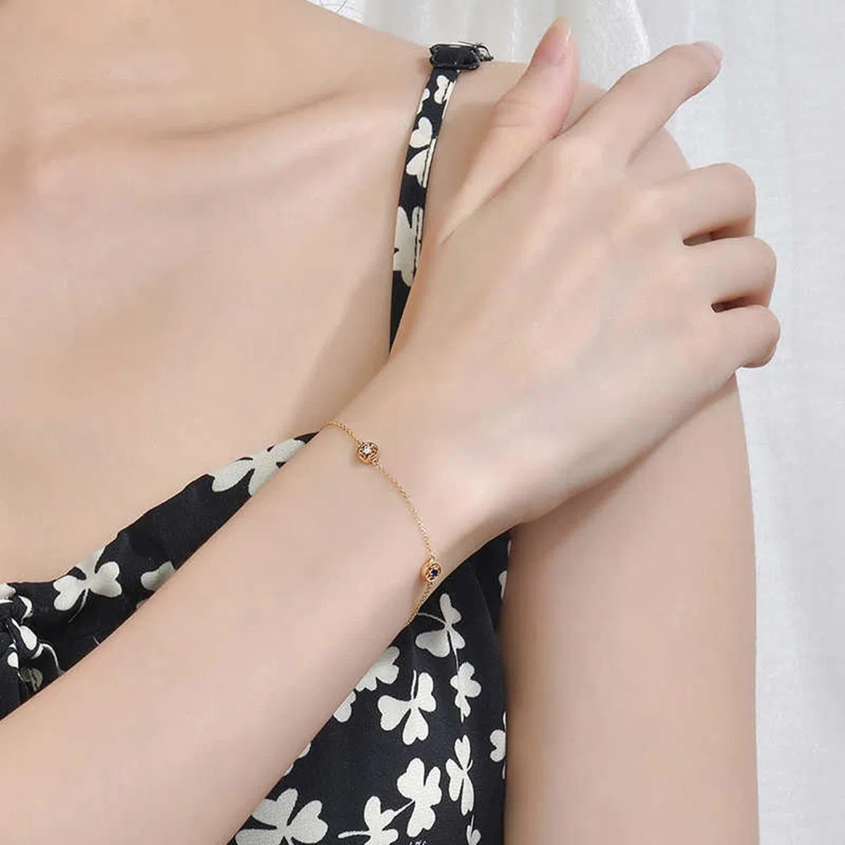 Pulsera Mujer de Oro Amarillo 9Kilates / 14Kilates / 18Kilates, Redondo con Zafiro y Diamante, Cadena Extensible 16 CM + 5 CM, Pulsera Mujer Cadena Oro Azul