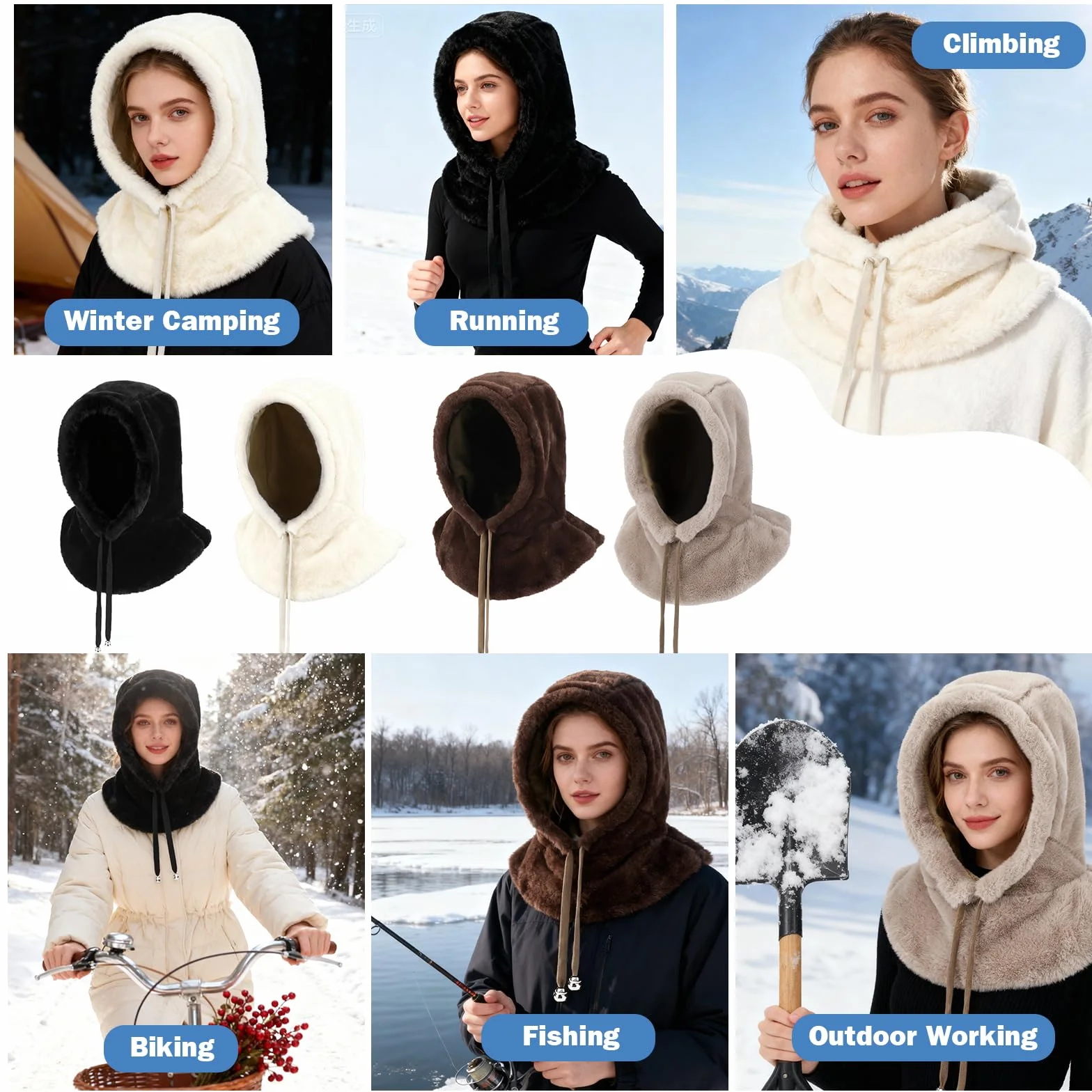 TAGVO Invierno Pasamontañas Termico Mujer, Capucha Polar Prueba de Viento Caliente Capucha Bufanda, Cálido Sombrero Calentador de Cuello, Multifuncional Gorro Invierno para Frío Esquí al Aire Libre