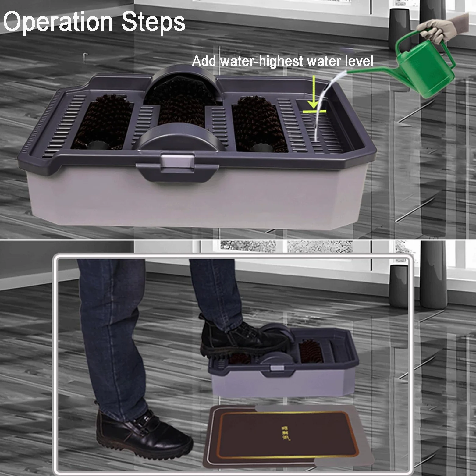 Máquina de limpieza de suela de zapatos, alfombrilla de autoservicio con alfombrilla absorbente, no necesita energía, lavadora de calzado para uso doméstico y comercial