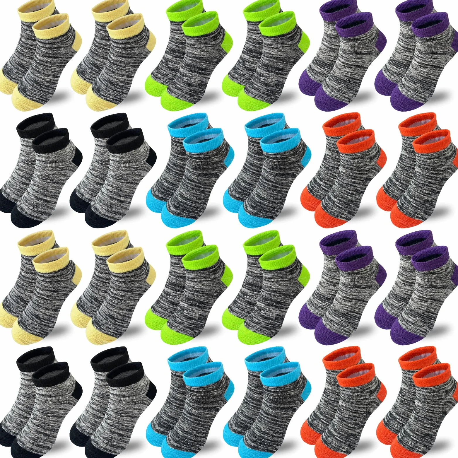 Calcetines para niño, 24 pares de calcetines de algodón atléticos de corte bajo medio acolchados para niños pequeños y grandes
