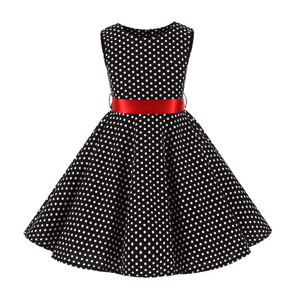 vestido de verano para niña estampado flores estilo vintage los años 50 lunares fiesta princesa con algodón retro cinturón cadera