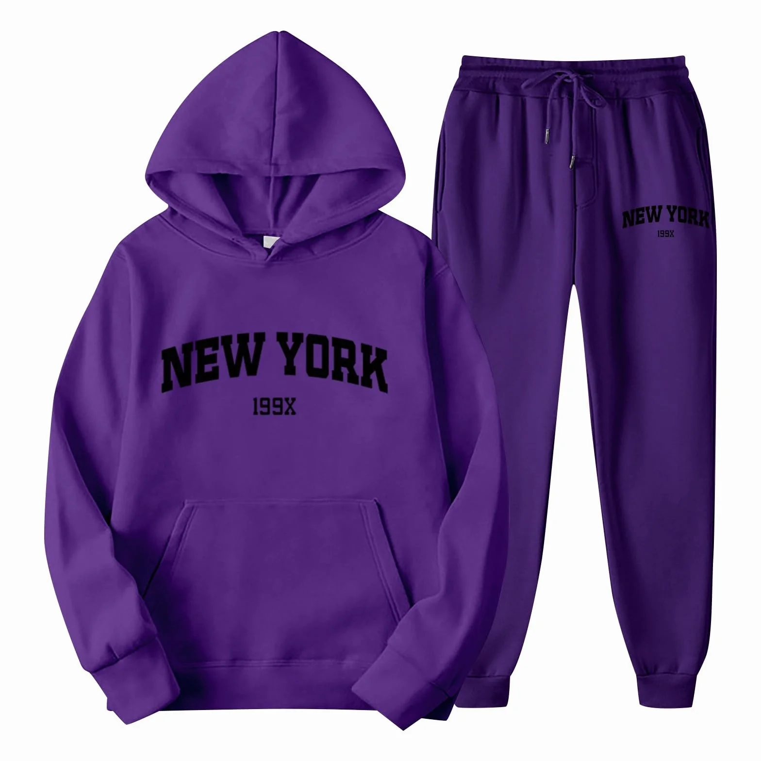 Conjunto de sudadera con capucha y pantalones de chándal estampado letras Nueva York unisex ropa casual