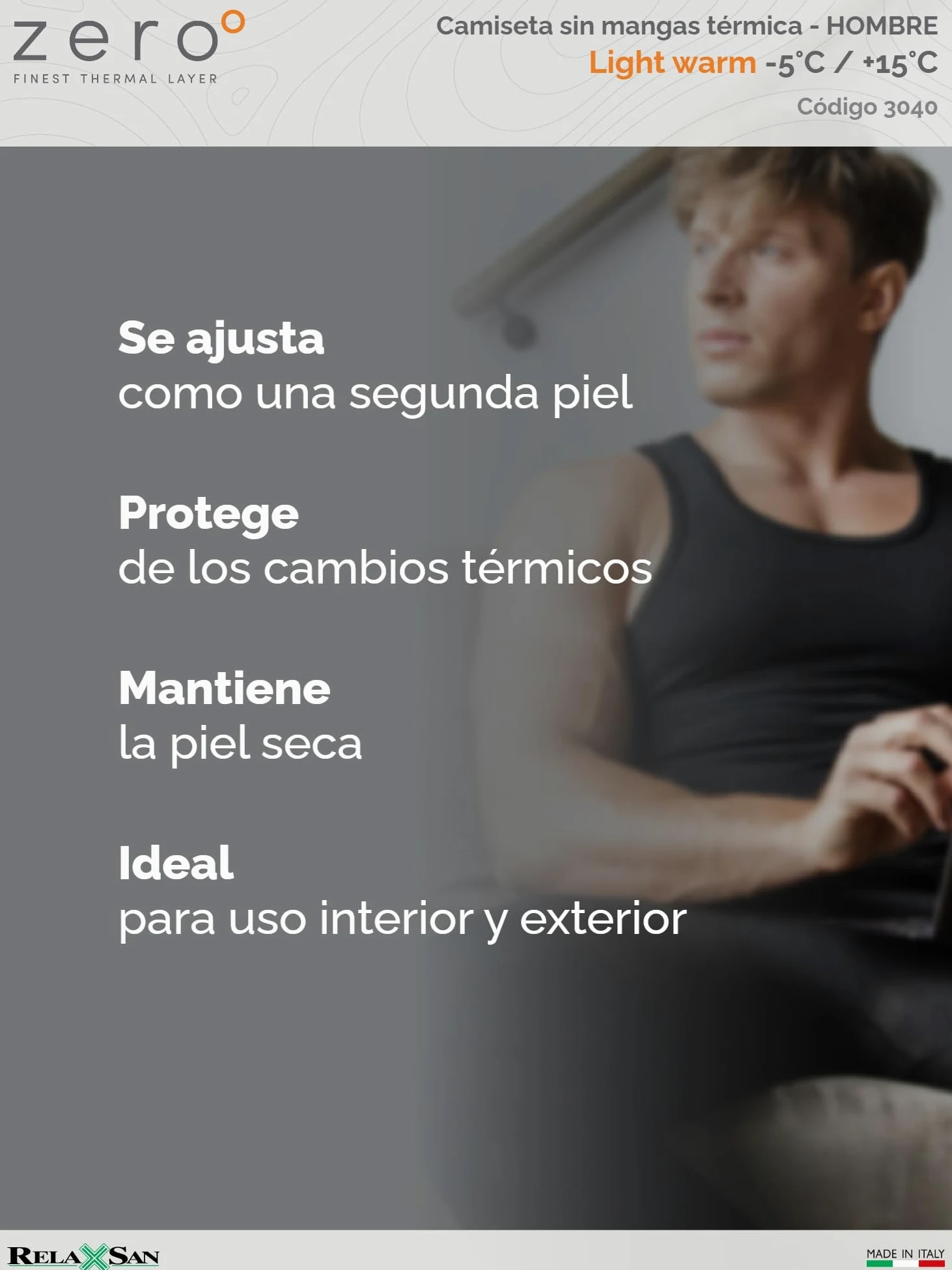 Relaxsan Zero 3040 - Camiseta Térmica de Tirantes Anchos Hombre Lana Merino