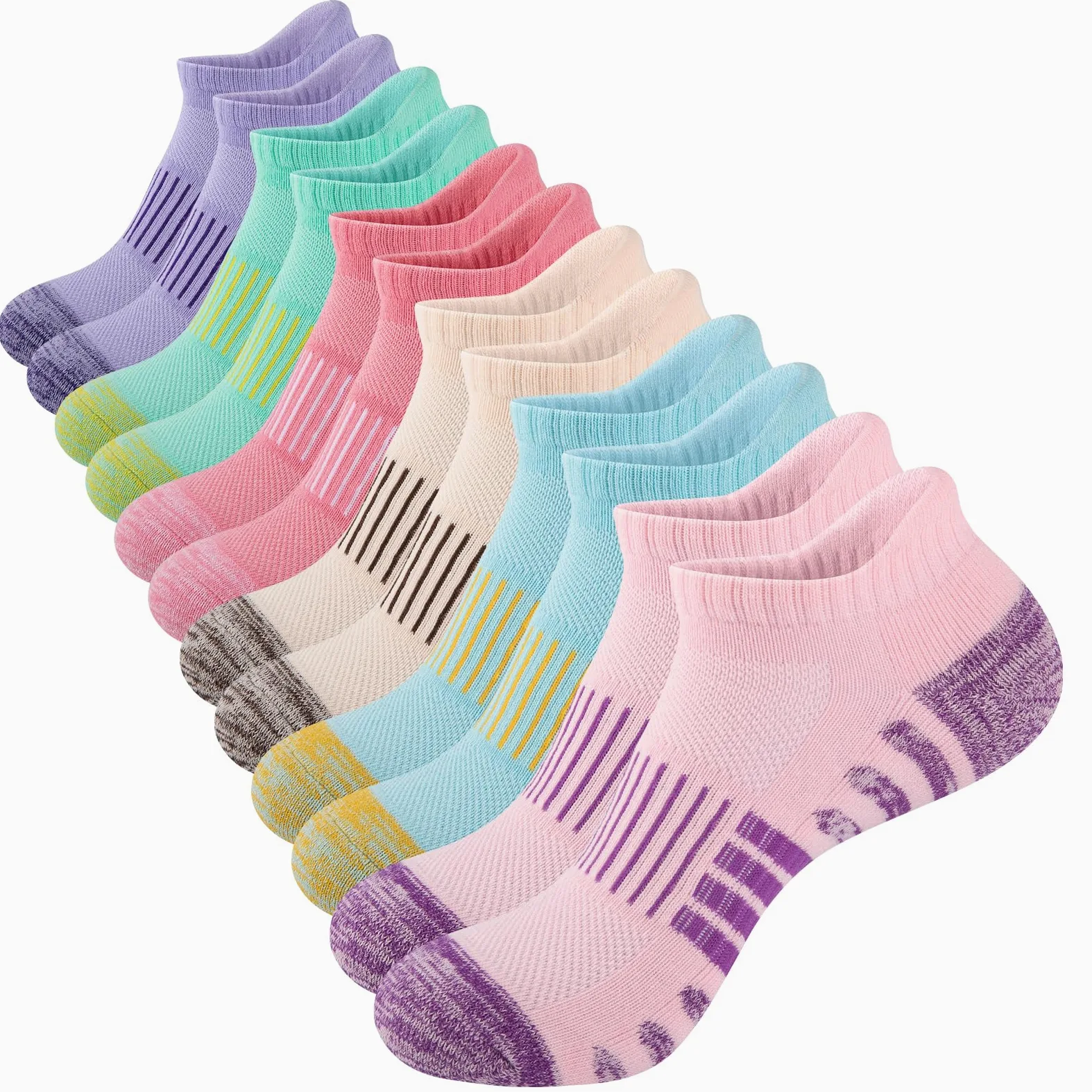 COOPLUS 6 pares de calcetines de tobillo para mujer, atléticos, gruesos, acolchados, de algodón, para correr, corte bajo