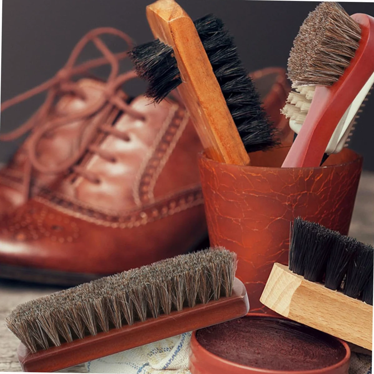 4 Piezas Cepillos de Limpieza de Zapatos de Crin de Caballo Juego para Pulido de Zapatos Limpieza de Asientos de Automóviles y Sofás Cepillo Multifuncional para Brillo y de