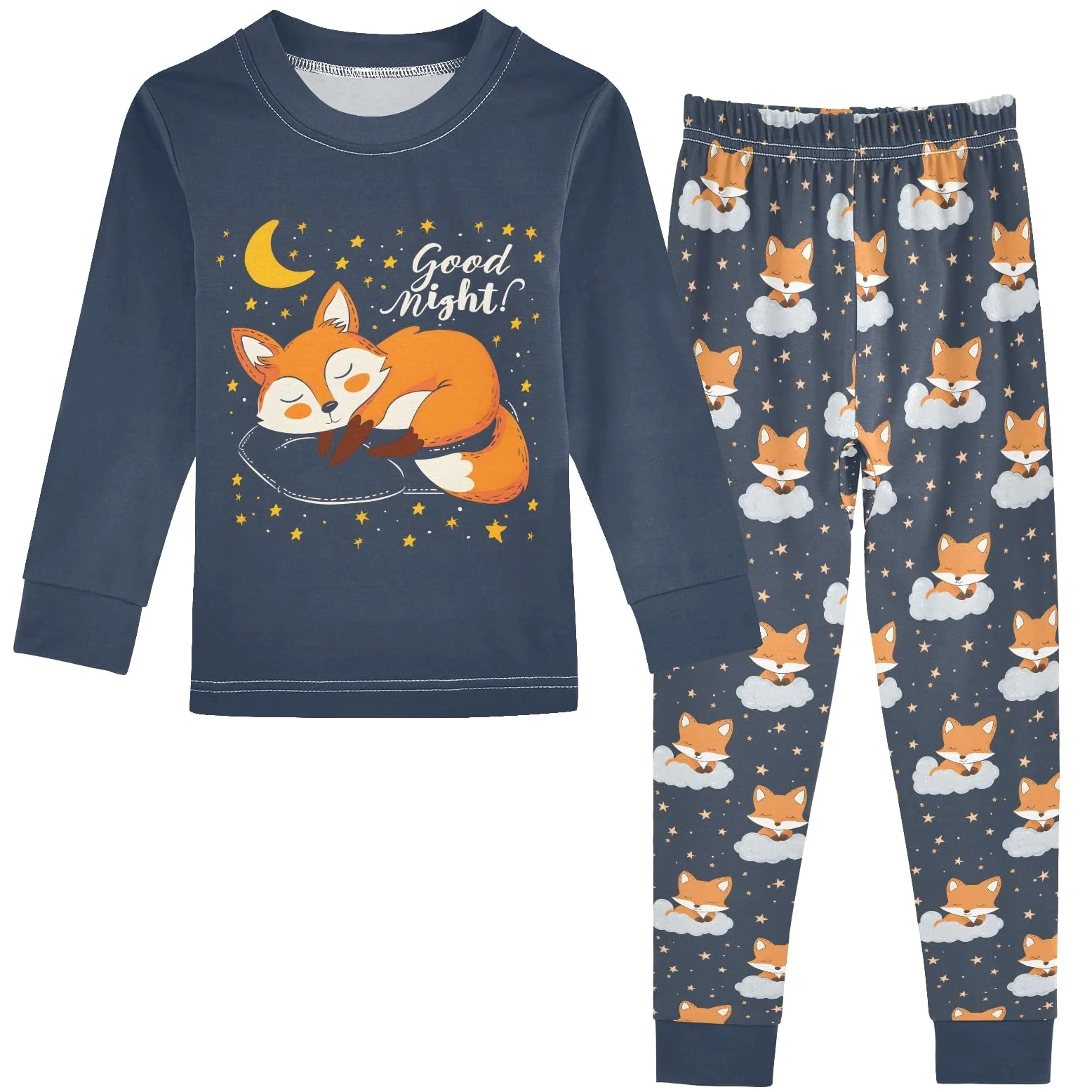 Mnsruu Lindo conjunto de pijama de zorro de algodón suave de manga larga de 2 piezas