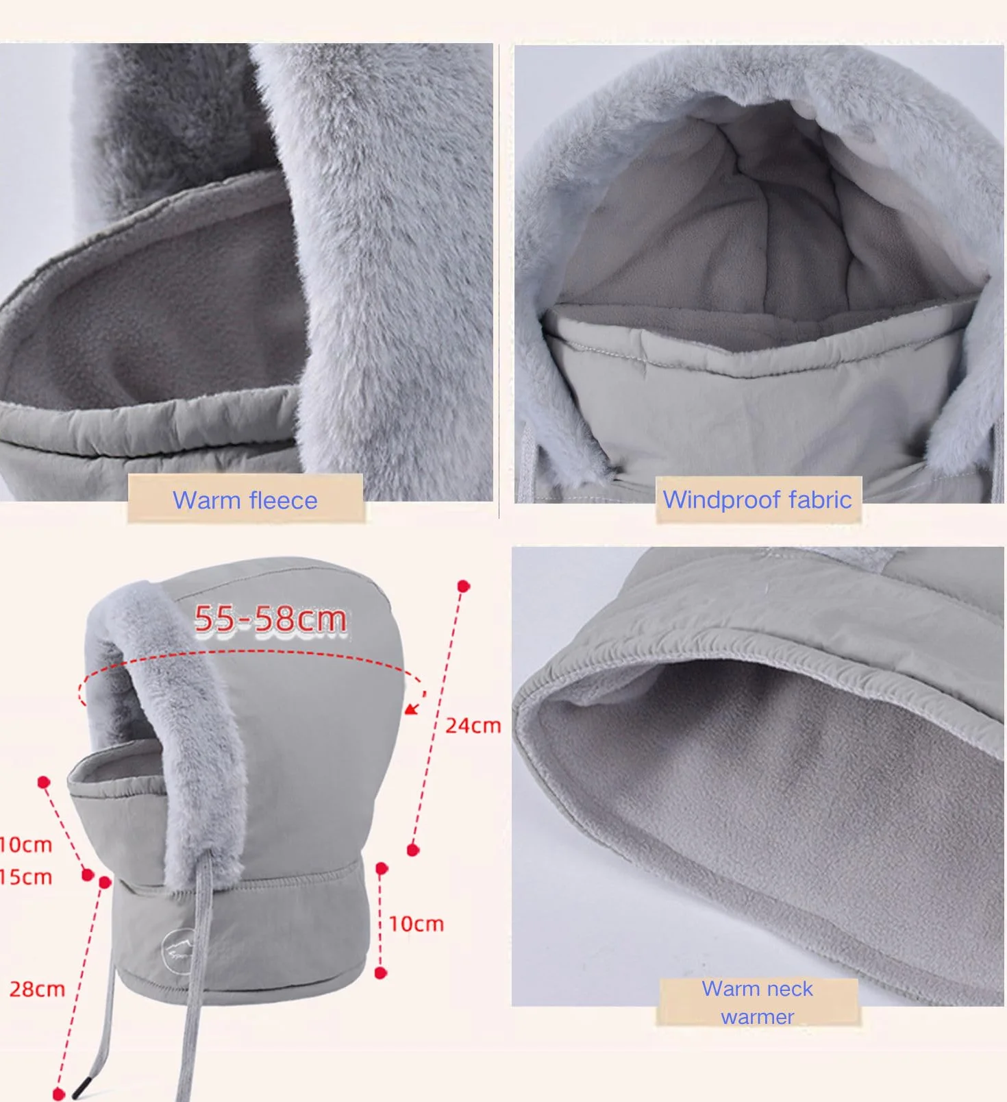 Gorro de Esquí Bufanda con Capucha Sombrero con Capucha Forro Polar Mujer 2 en 1 Cálido Balaclava Invierno