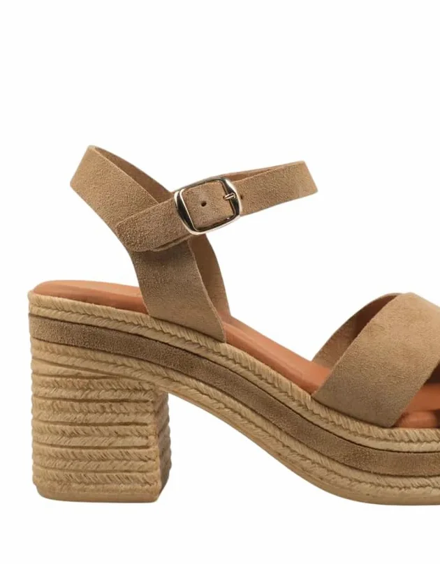 REBECA HOPE Sandalias de Tacón Ancho para Mujer con Plataforma, Color Beige, Tacón Cómodo para Fiesta, Boda, Oficina y Eventos, Modelo VERAZ 90779