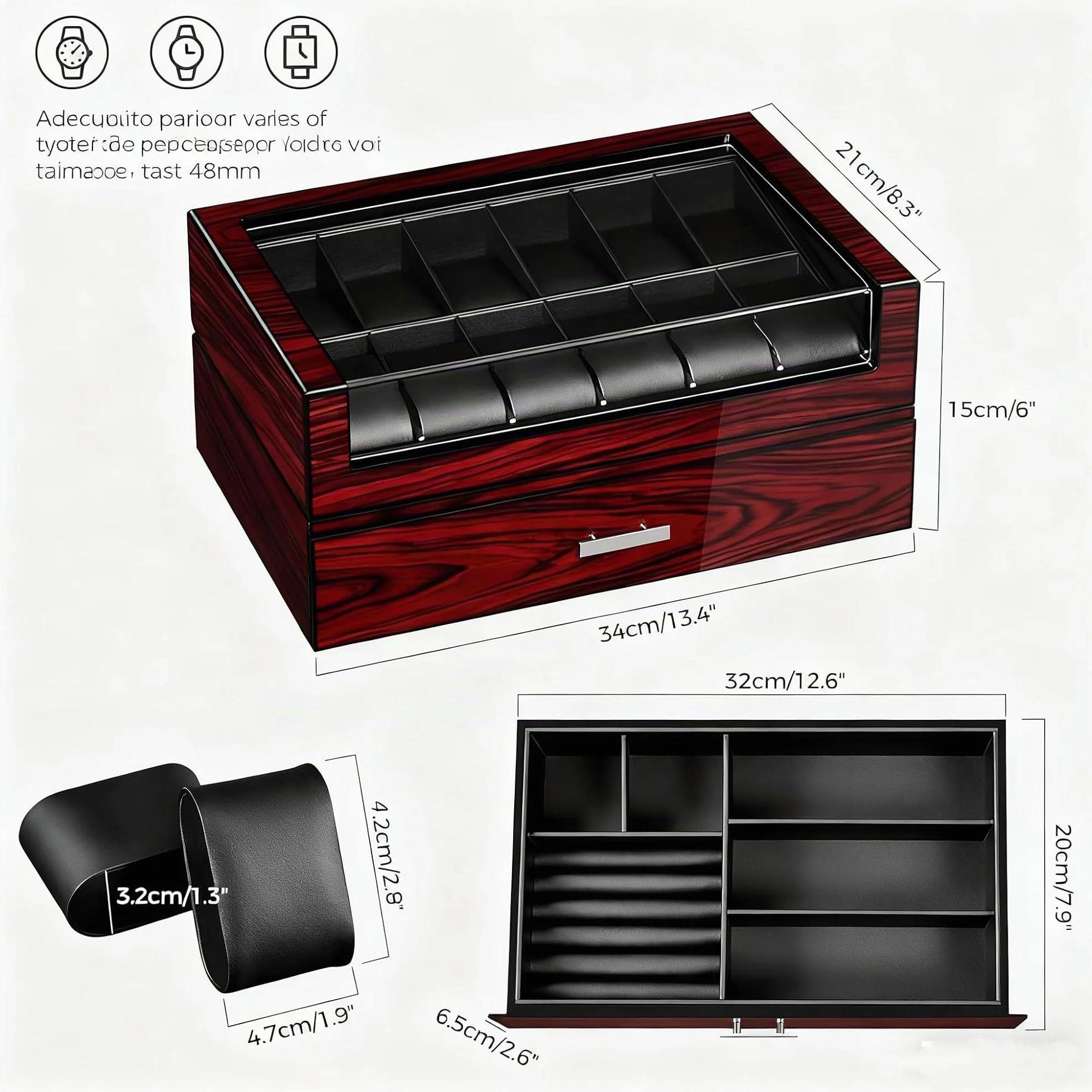 ANWBROAD Caja Relojes para Hombre 12 Compartimentos Tapa de Cristal Caja de Relojes 2 Capas de Pintura Relojero Organizador para Guardar Joyas Forro de PU Regalo para Hombre y Mujer JWB005Y