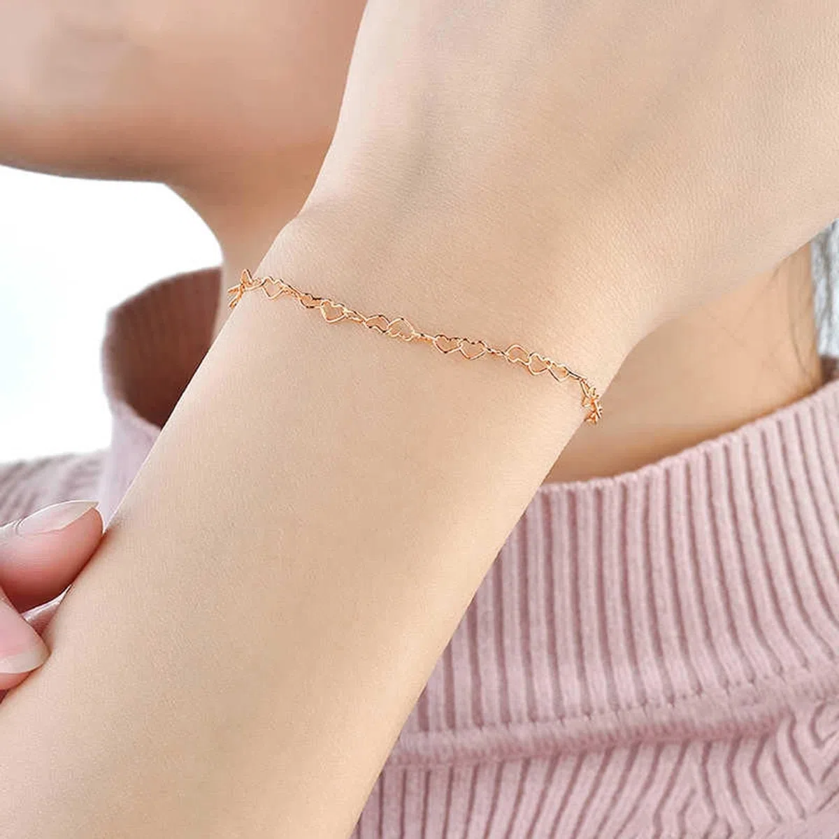Pulseras para mujer, diseño de corazón, bonitas pulseras de cadena de oro blanco clásico para cumpleaños