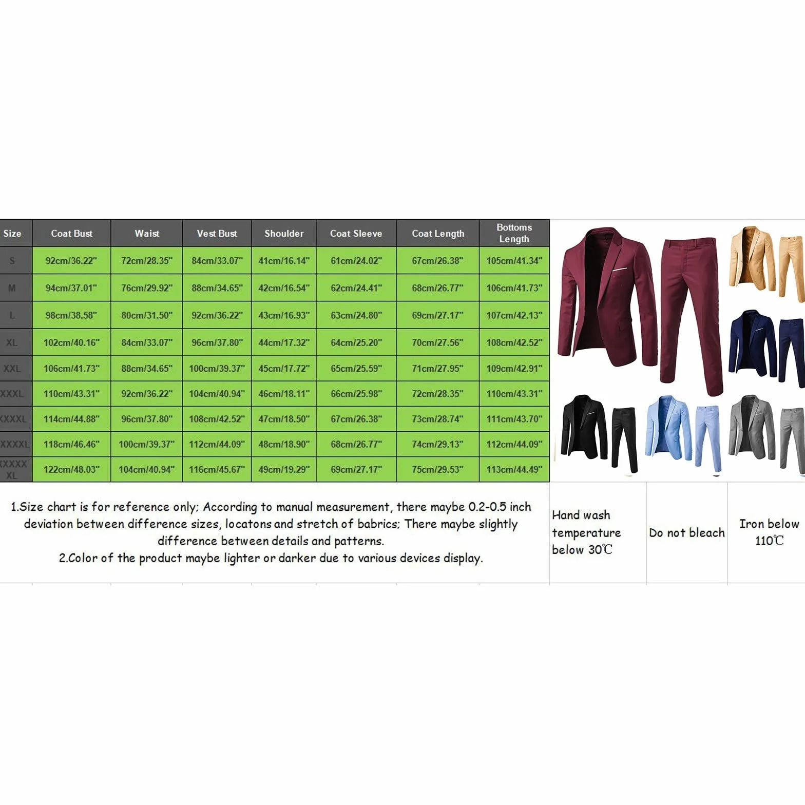 Generisch Traje de hombre Slim de 2 piezas, traje de negocios, boda, fiesta, chaqueta, chaleco y pantalón, abrigo