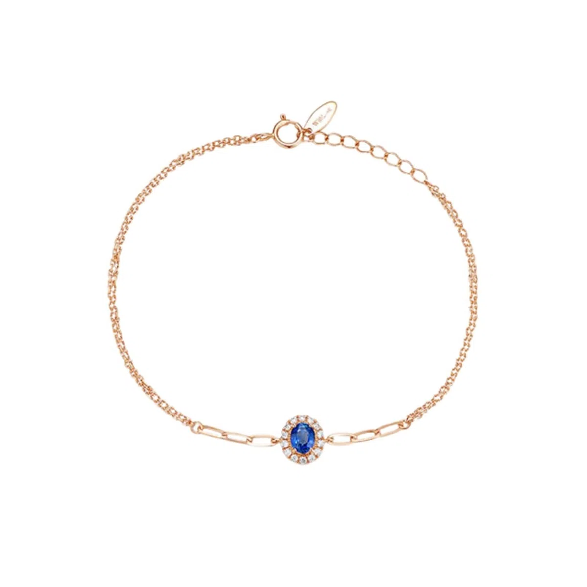 Pulseras de boda para mujer, pulseras de doble capa ovaladas con zafiro de 0,4 quilates de oro rosa