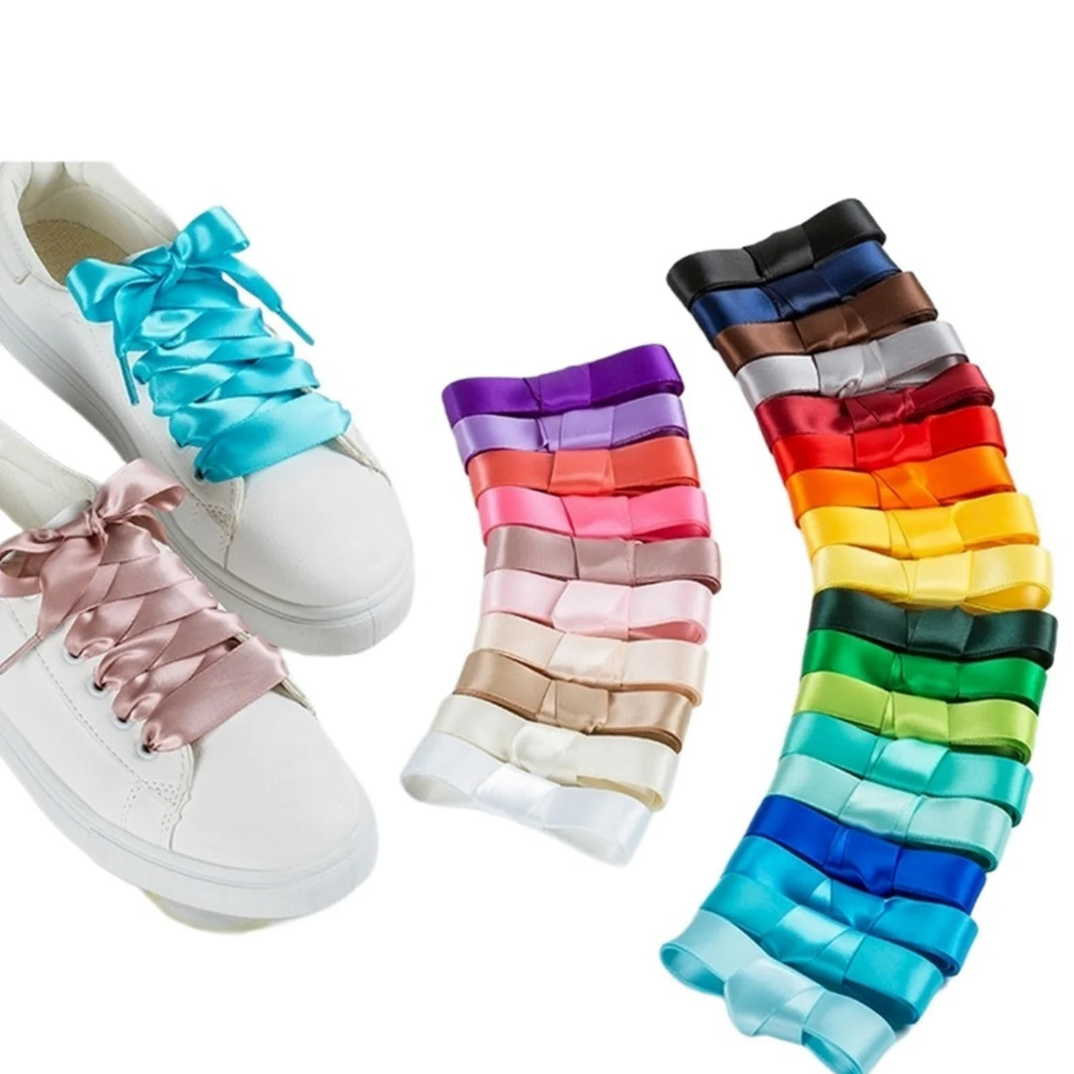 10 pares de cordones satén seda 2 cm ancho, planos, for botas y zapatillas deporte mujer Para Zapatos Casuales