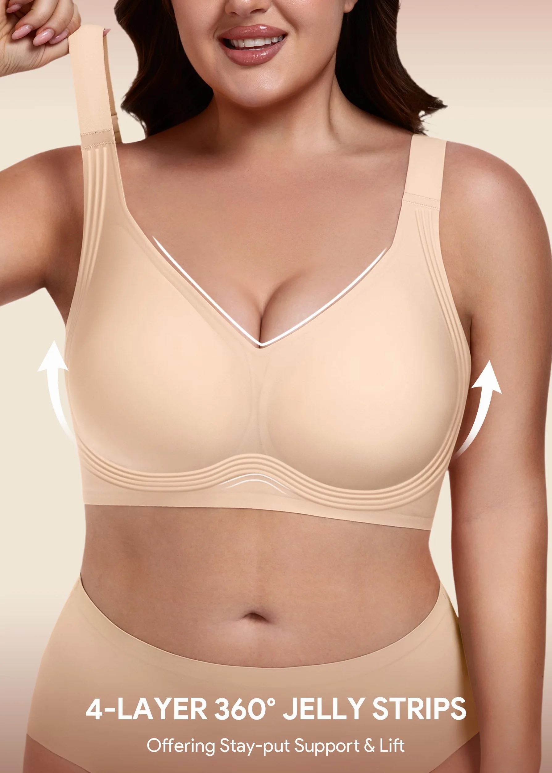 HBselect Sujetador sin Aros Cómodo Mujer, Sujetadores Tallas Grandes | Sujetadores Push Up Mujer con Extra Extensor,Sujetadores Tallas Grandes mujer Jelly Seamless Bra Sujetador Invisible Diario