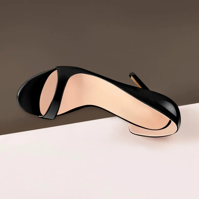 Zapatos de tacón clásico para mujer Stiletto Tacones altos redondos Zapatos abiertos de mujer laca