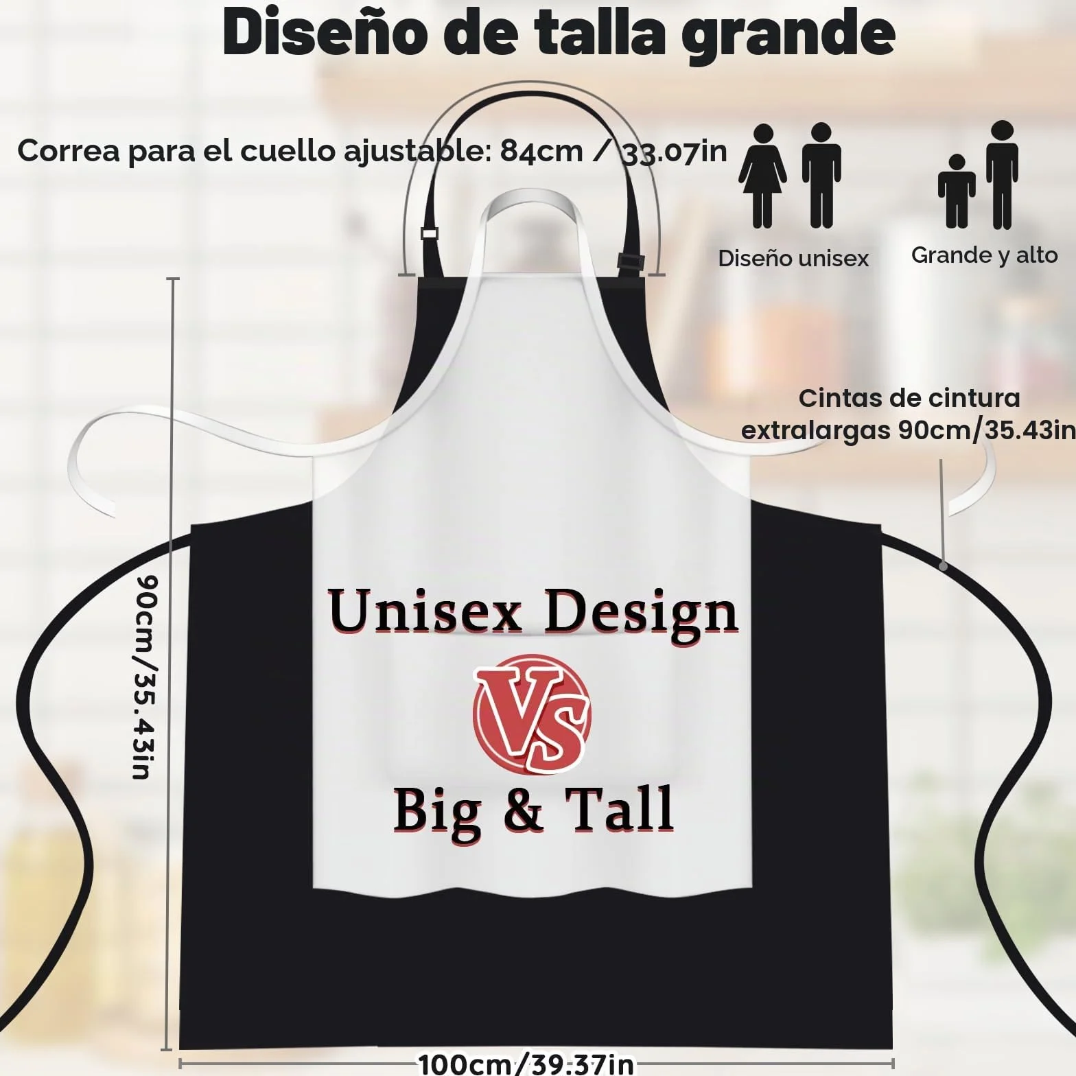 2 Pcs Grande Talla Delantales, Chef Delantal, Delantal con 2 Bolsillo para Cocinar, Trabajo, Delantal para Camarero