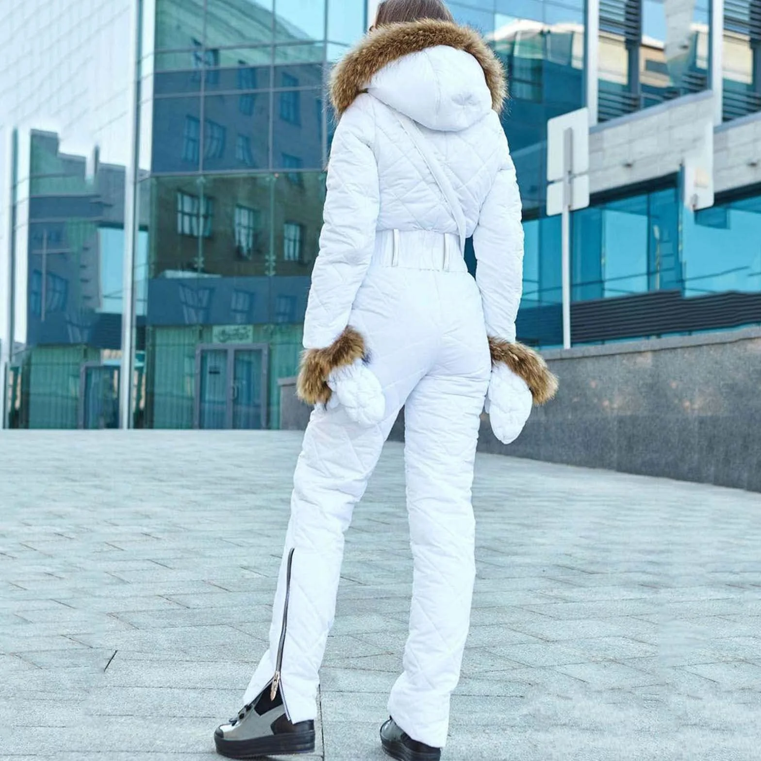 Overol de esquí con cremallera para mujer, traje de nieve impermeable de una pieza