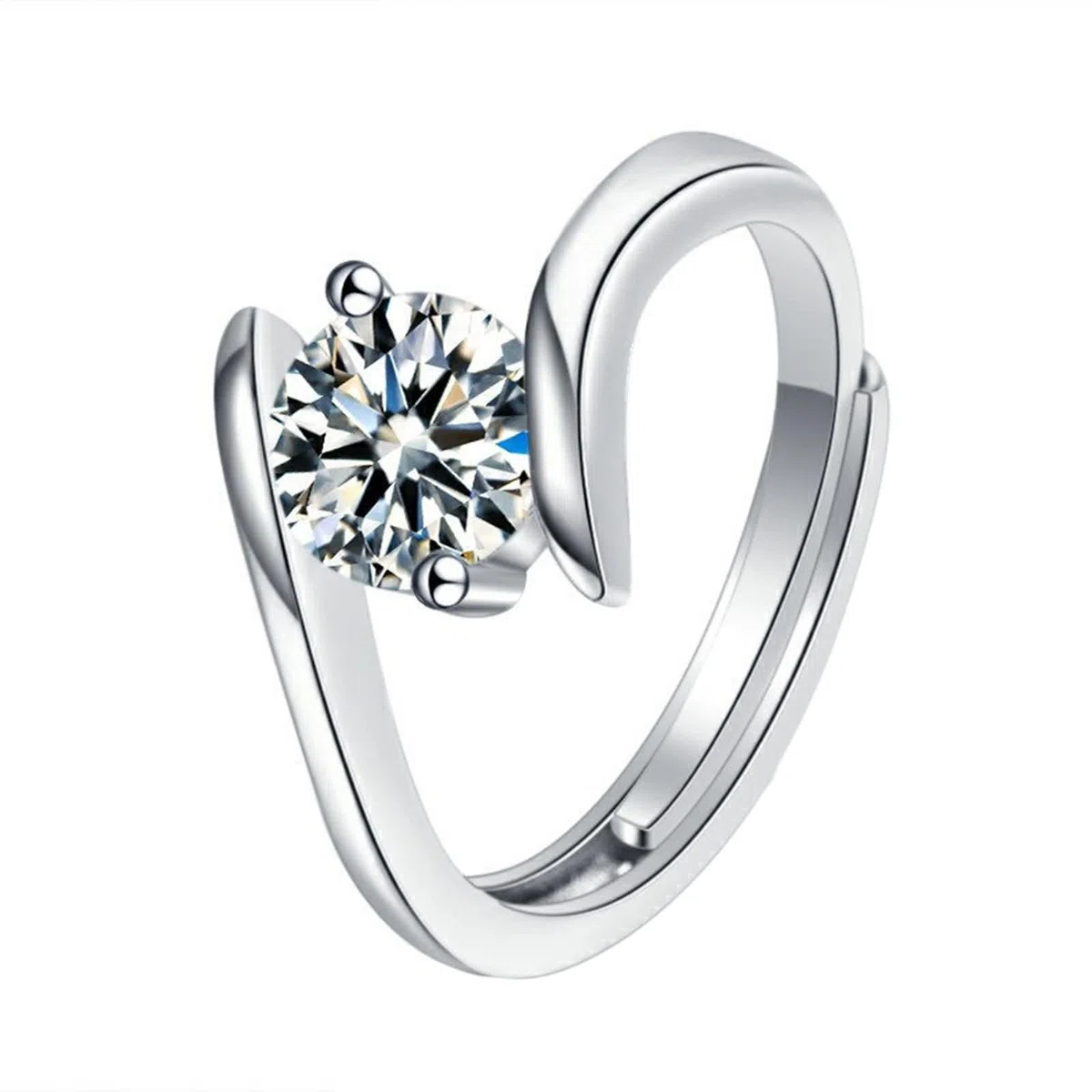 Anillo Compromiso Oro Blanco de 9 Kilates / 14 Kilates / 18 Kilates para Mujer, Redondo Solitario con Moissanita de 0.5ct, Anillos de Alianzas Mujer Plata