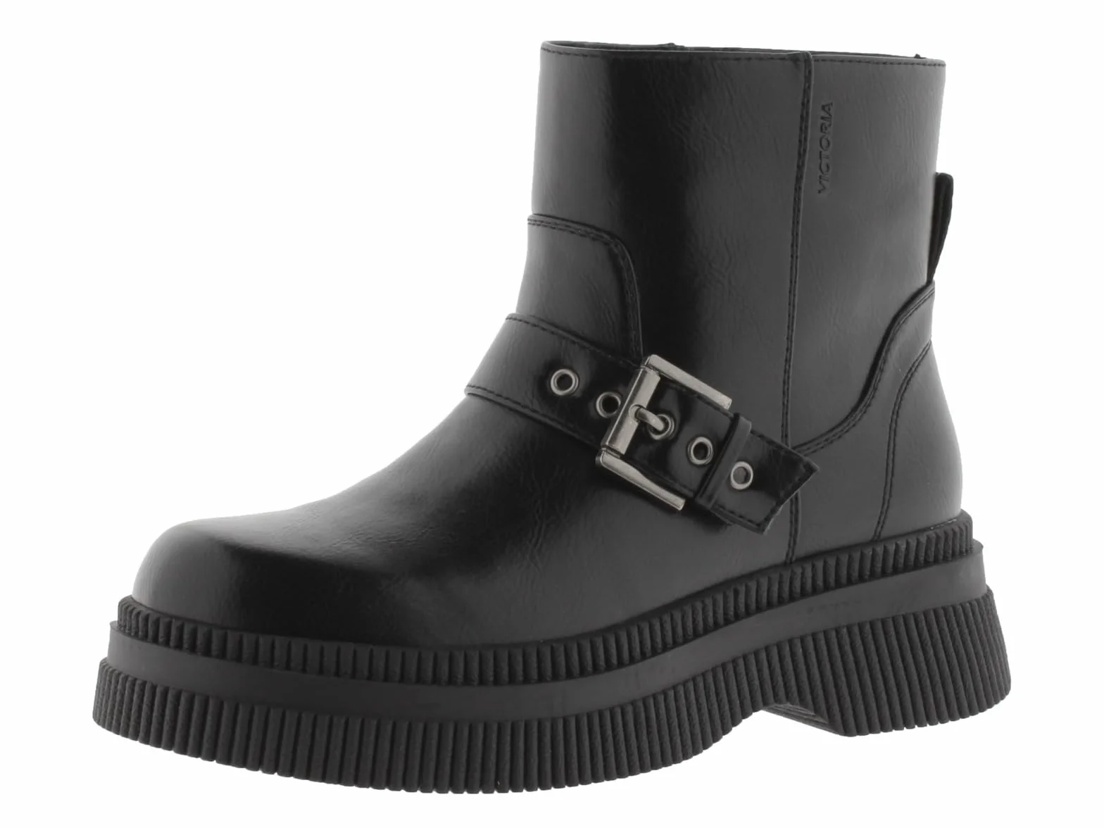 victoria Botines Dublín Efecto Piel Negro Monocromo & Suela Gruesa & Correa 1301105 para Mujer