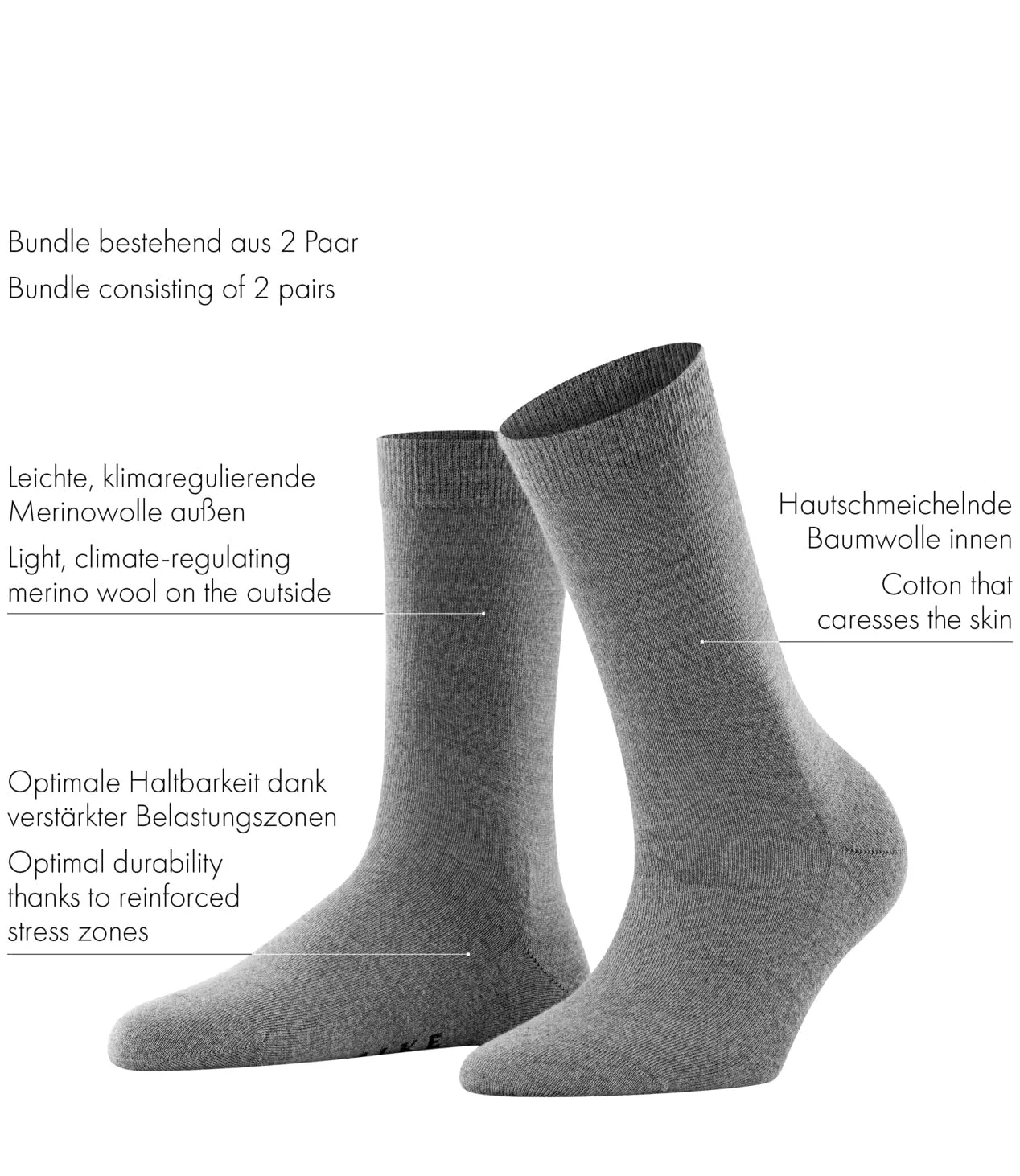 FALKE Women's Softmerino 2-Pack calcetines lana algodón transpirable