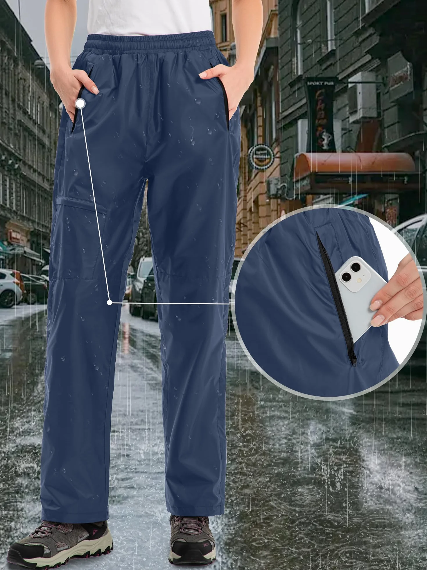Pantalones de lluvia para mujer, impermeables, transpirables, ligeros, para bicicleta, cortavientos, senderismo, trekking, trabajo
