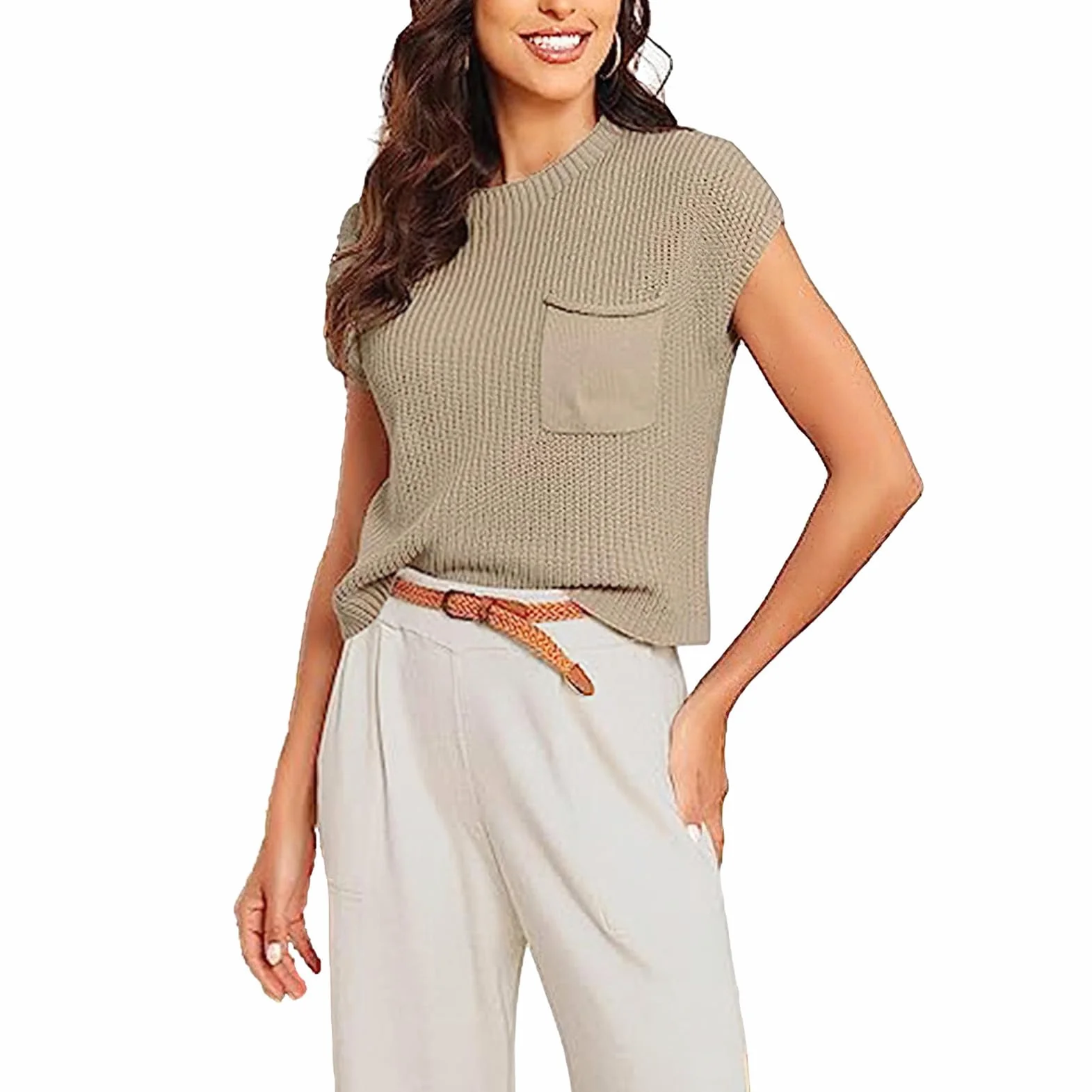 amropi Chándal de Mujer Conjunto de Punto Jersey Casual Manga Corta y Pantalón Jogging