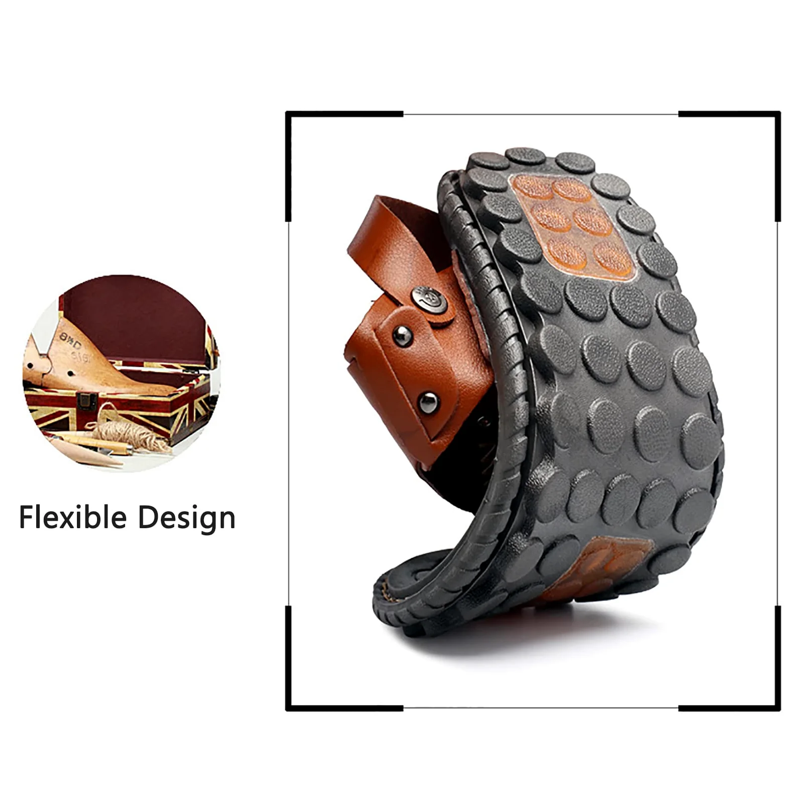 Chanclas Hombre Cuero Sandalias Verano Antideslizante Piscina Playa Flip Flops(Size:43 EU,Color:Marron Oscuro)