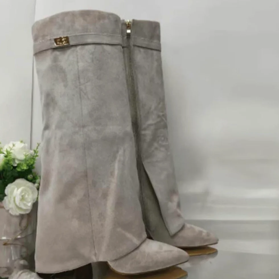 Fold Over Botas Mujer Invierno Cowboy Boots de Tacon Botines Largas Altas
