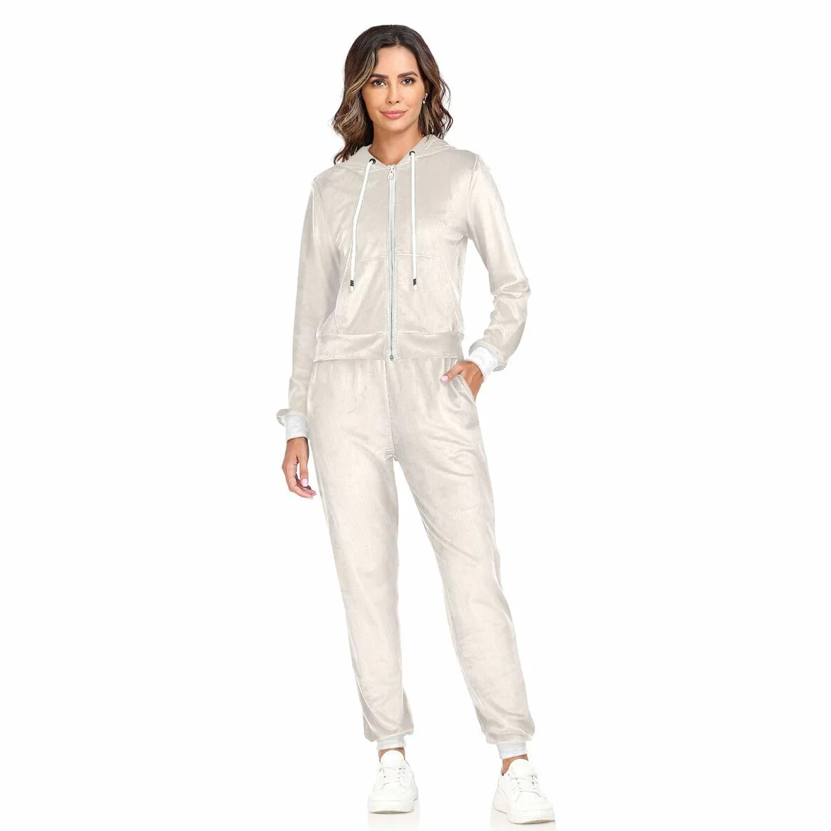 Conjunto deportivo de 2 piezas para mujer, conjunto deportivo abstracto de manga larga, color beige anormal