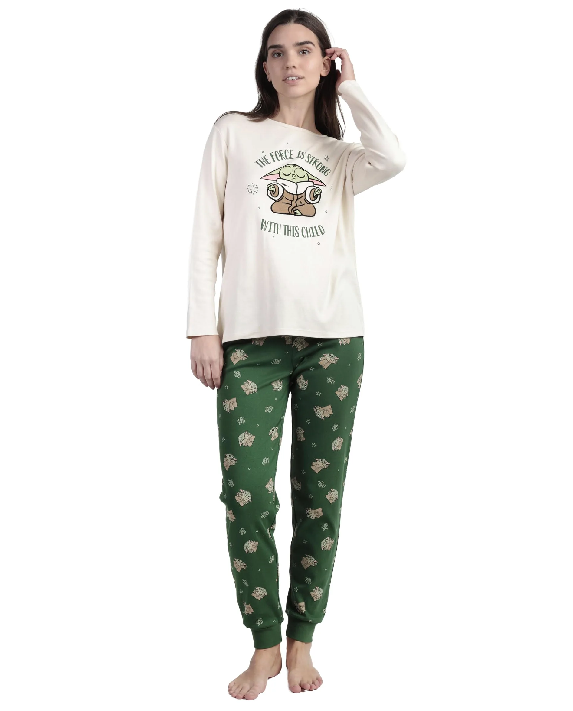 Star Wars Mandalorian Pijama Manga Larga grogu Cute para Mujer