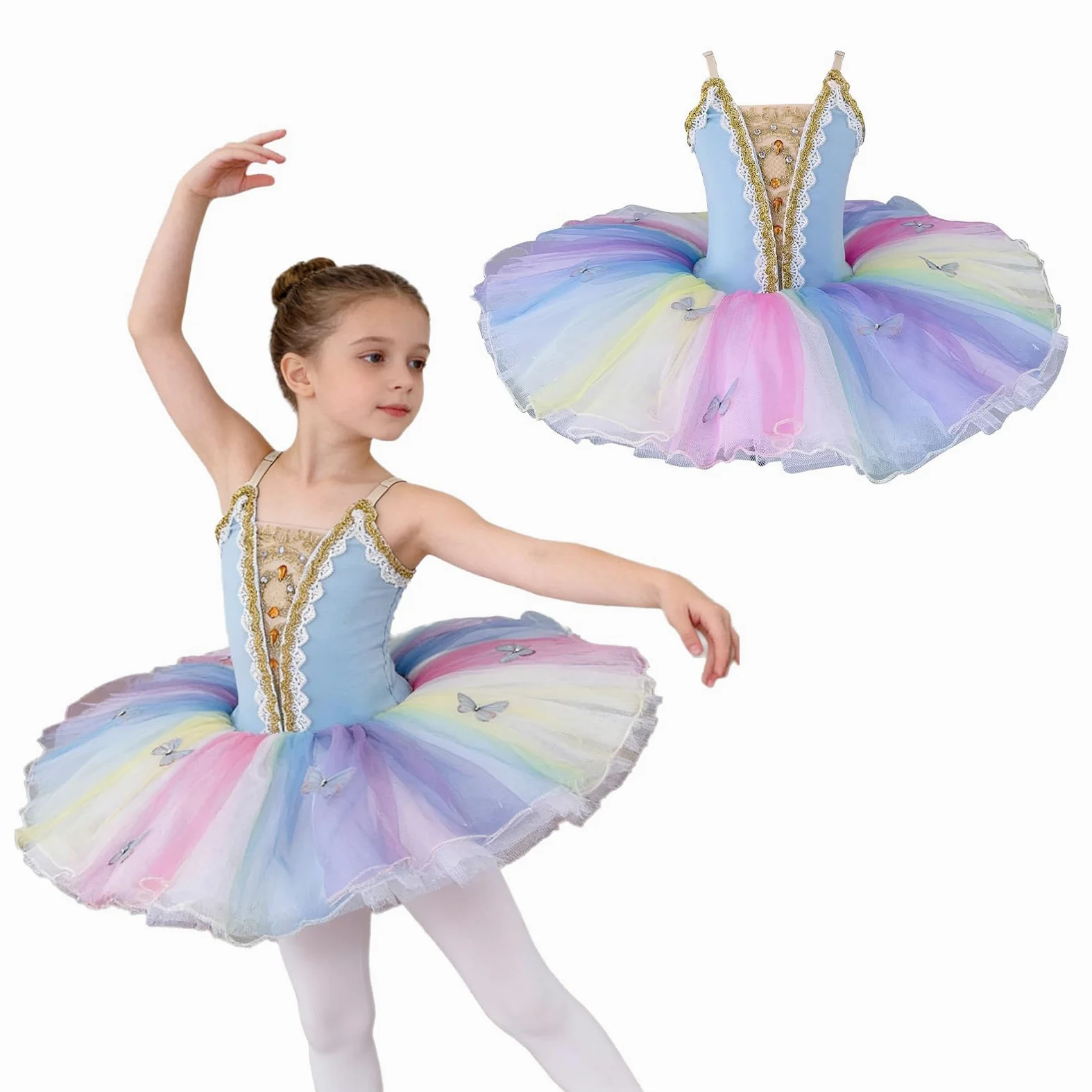 inlzdz Niños Maillot De Ballet Vestido Tutu Bailarina Body Clásico Patinaje Artístico Competición