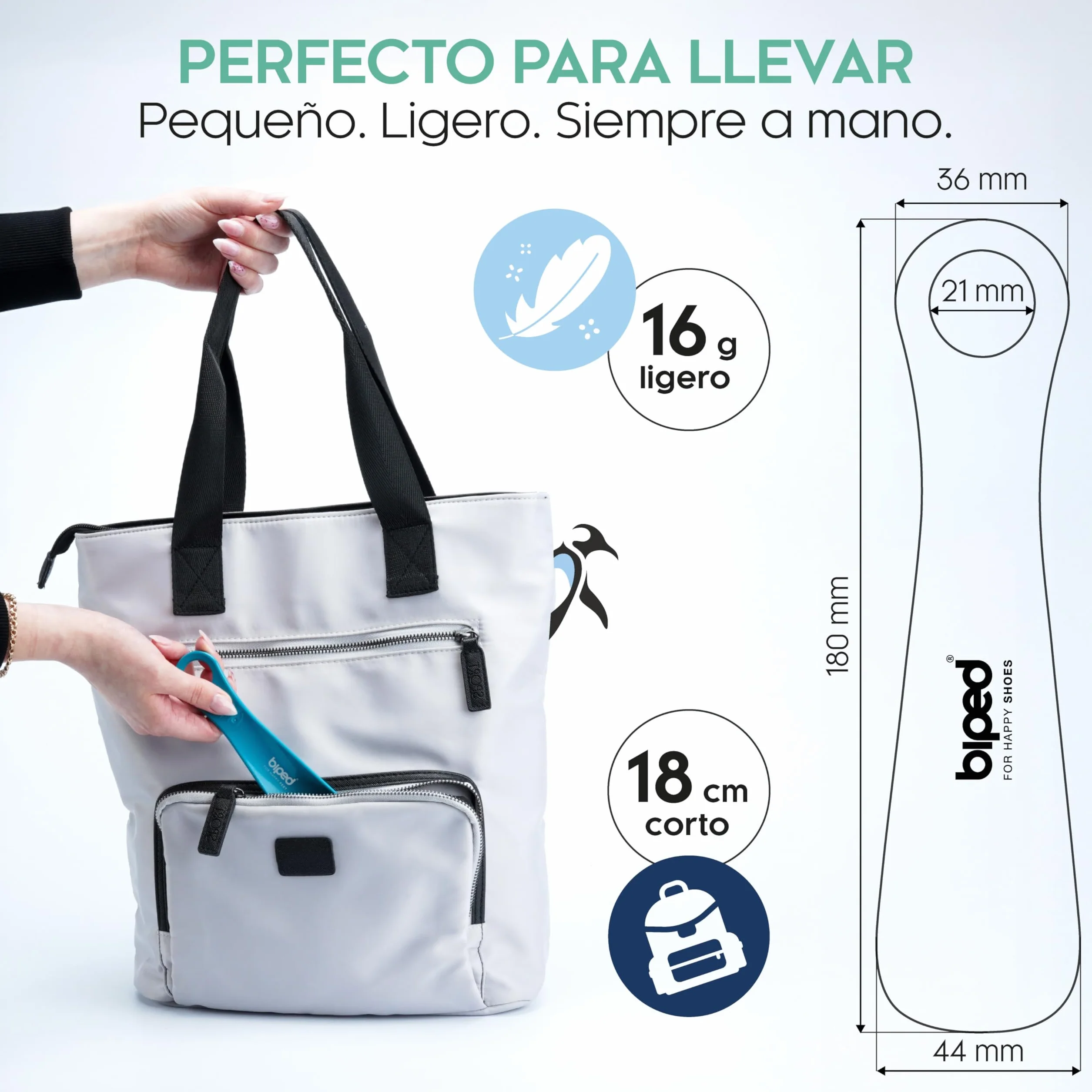 Biped Juego de 3 Calzadores de Plástico 18 cm – Mini Cuernos de Zapato Ergonómicos para Viaje