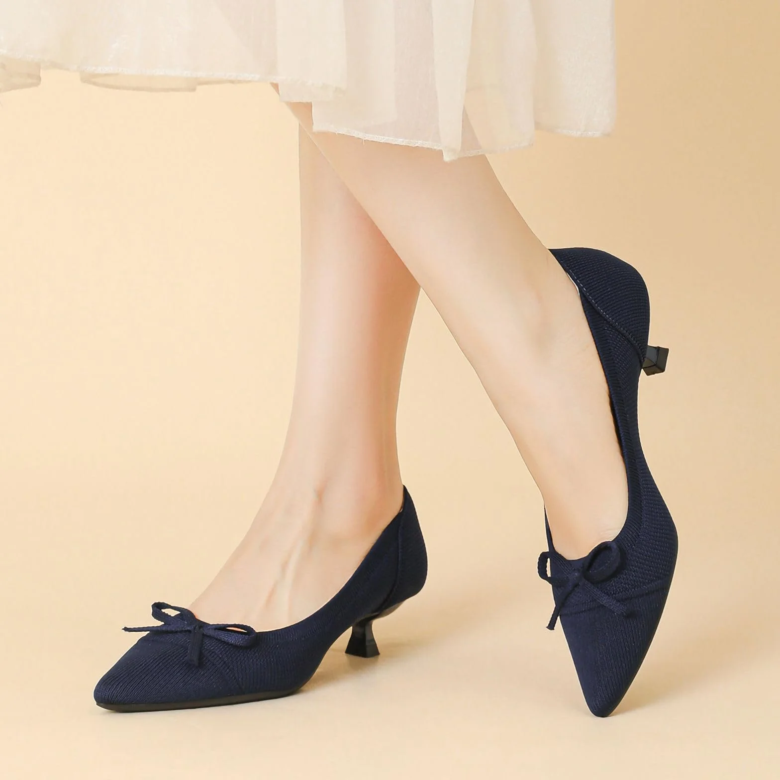 Zapatos de Punto Mujer Tacón Gatito Cerrados Elegantes y Comodas Bombas Tacón Bajo Zapatos Tacón Clásicos para Bodas y Fiestas,1506-1