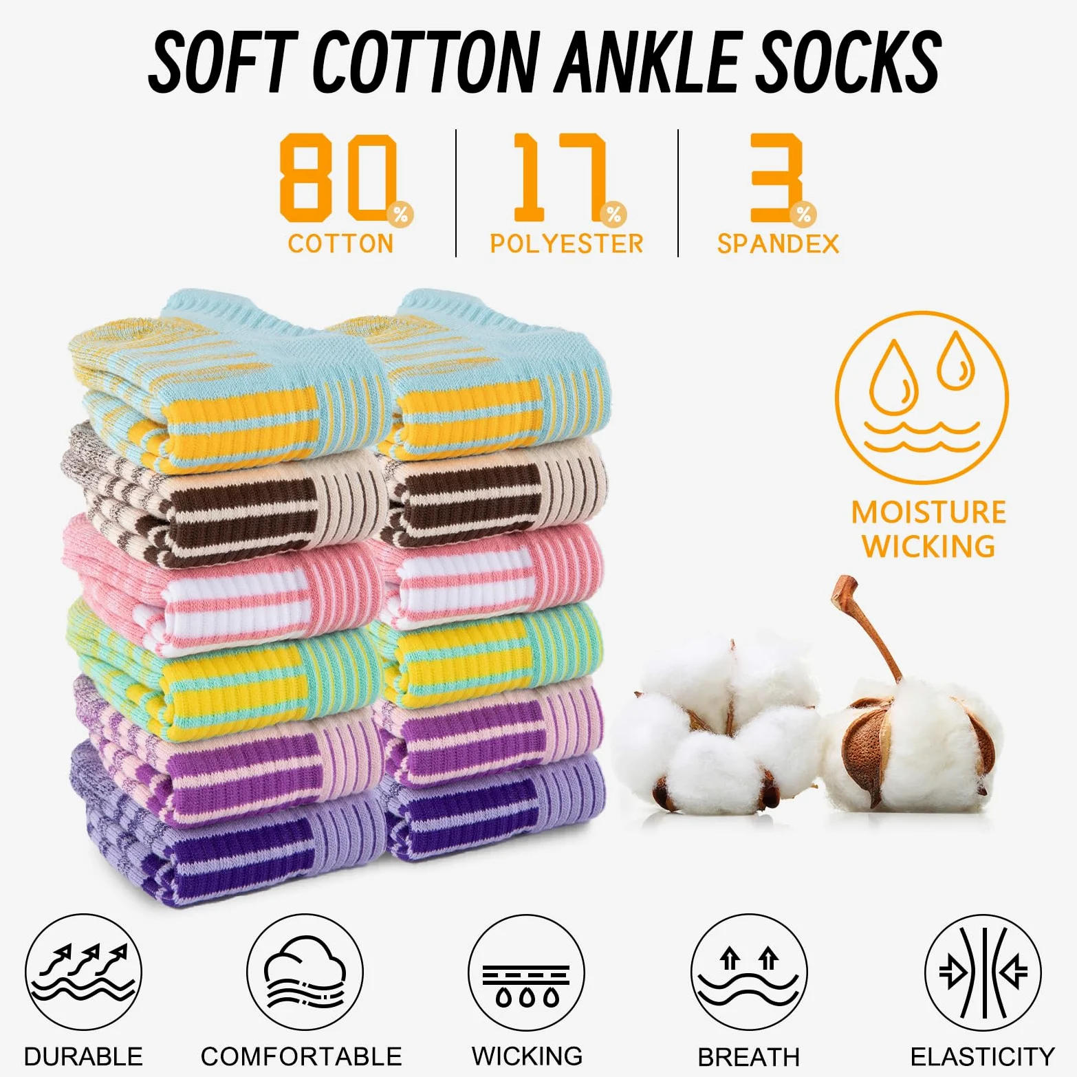 COOPLUS 6 pares de calcetines de tobillo para mujer, atléticos, gruesos, acolchados, de algodón, para correr, corte bajo