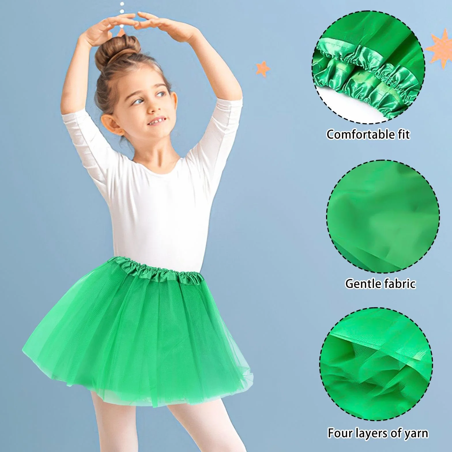 2 Piezas De Falda De Malla Verde, Falda Esponjosa Para Niños, Cómodo Y Suave, Tutú De Ballet De Rendimiento De Niñas, Disfraz Clásico.