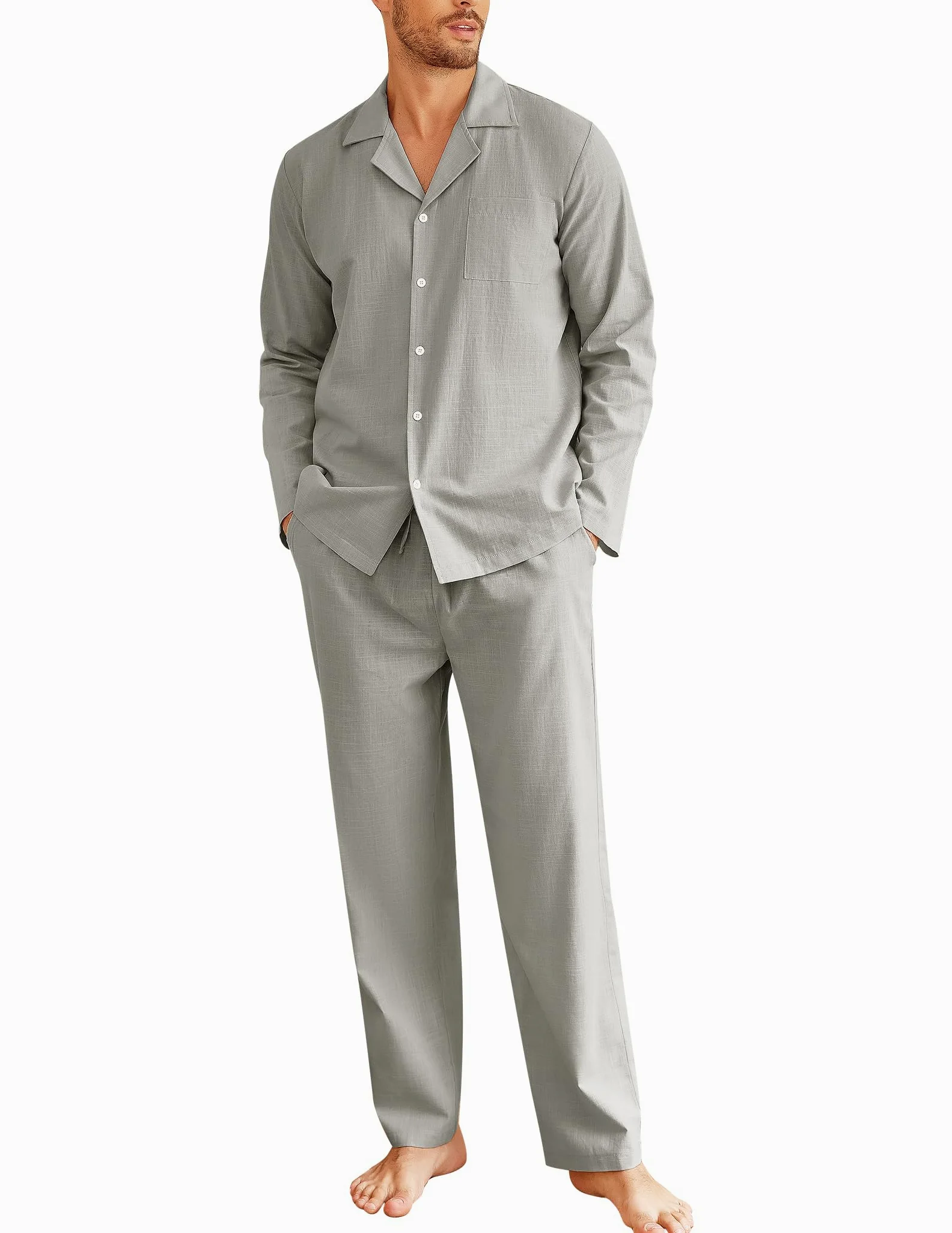 Ekouaer Pijama Hombre Algodón Conjunto de Pijamas Invierno Ropa de Dormir Manga Larga y Pantalones Larga, S-XXL