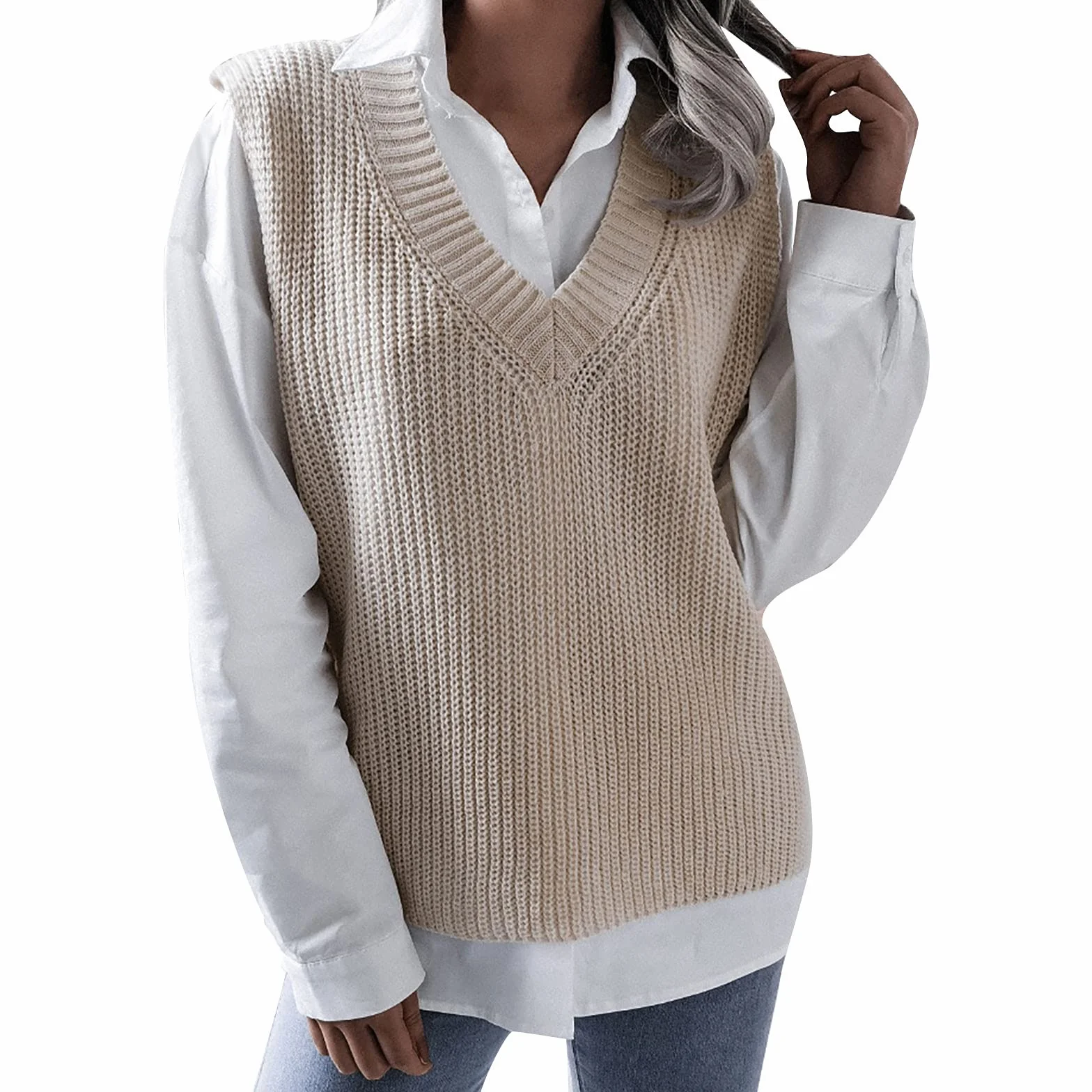 Chaleco de punto para mujer cuello en V sin mangas