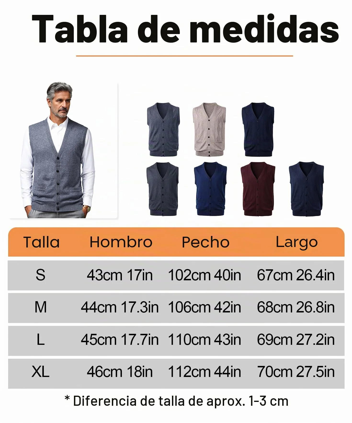 Suéter Chaleco Mezcla de Lana para Hombre Punto de Cable Cárdigan sin Mangas con Cuello en V Jersey con Botón