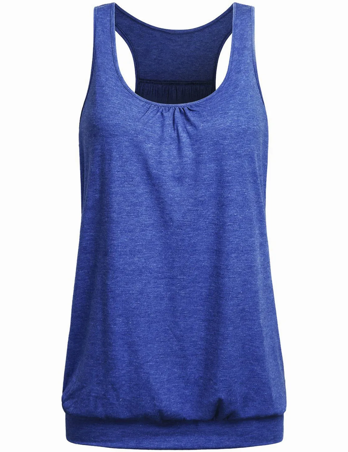 Camiseta sin mangas de espalda cruzada para mujer, ajuste holgado, parte inferior de banda, Azul / Patchwork, XXX-Large