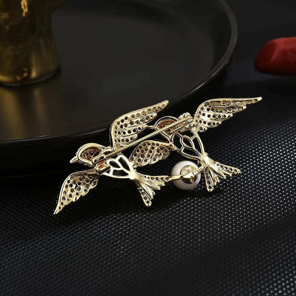 Broche con Forma de pájaro para Mujer, de Moda, para Solapa, con diseño de Doble Golondrina Volando y Perlas de imitación.