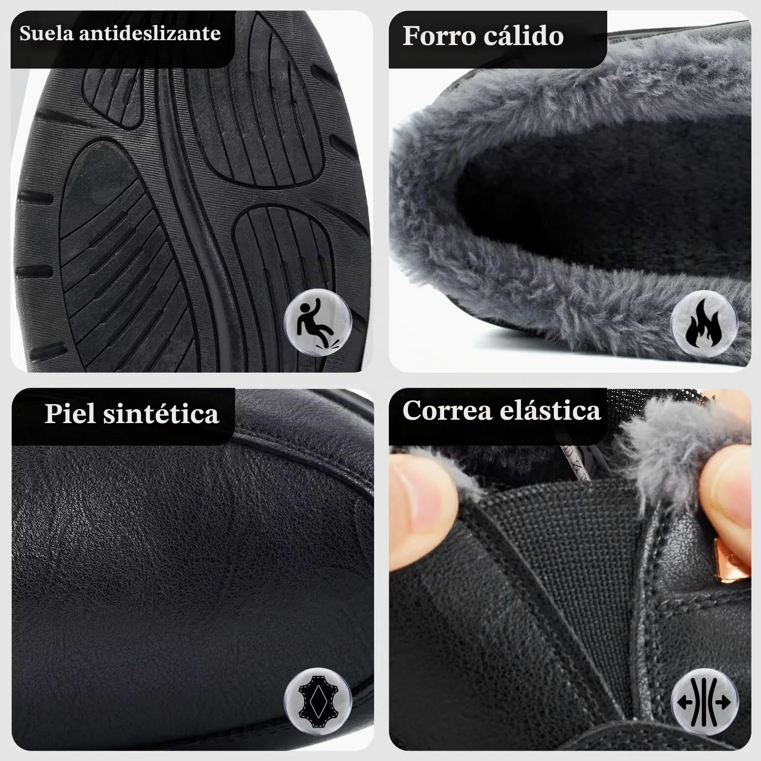 Zapatillas de Estar por Casa de Hombre Invierno de Cuero Forro Peluche Cálido Zuecos y Mules para Interior y Exterior