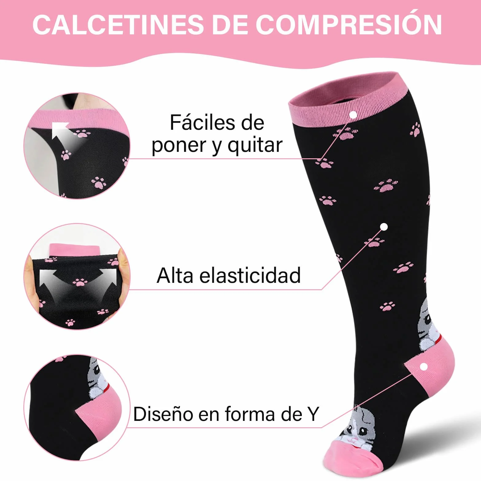 PUTUO Medias de Compresión Hombre y Mujer Calcetines Compresión Talla Grande 1 Par