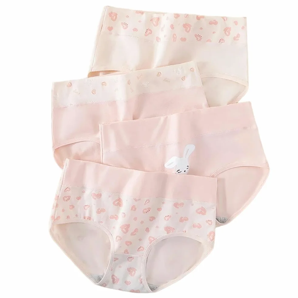 DYRBF - Bragas de algodón de cintura alta para mujer, ropa interior adelgazante, sin costuras, ropa interior sexy y transpirable para mujer, 4 piezas