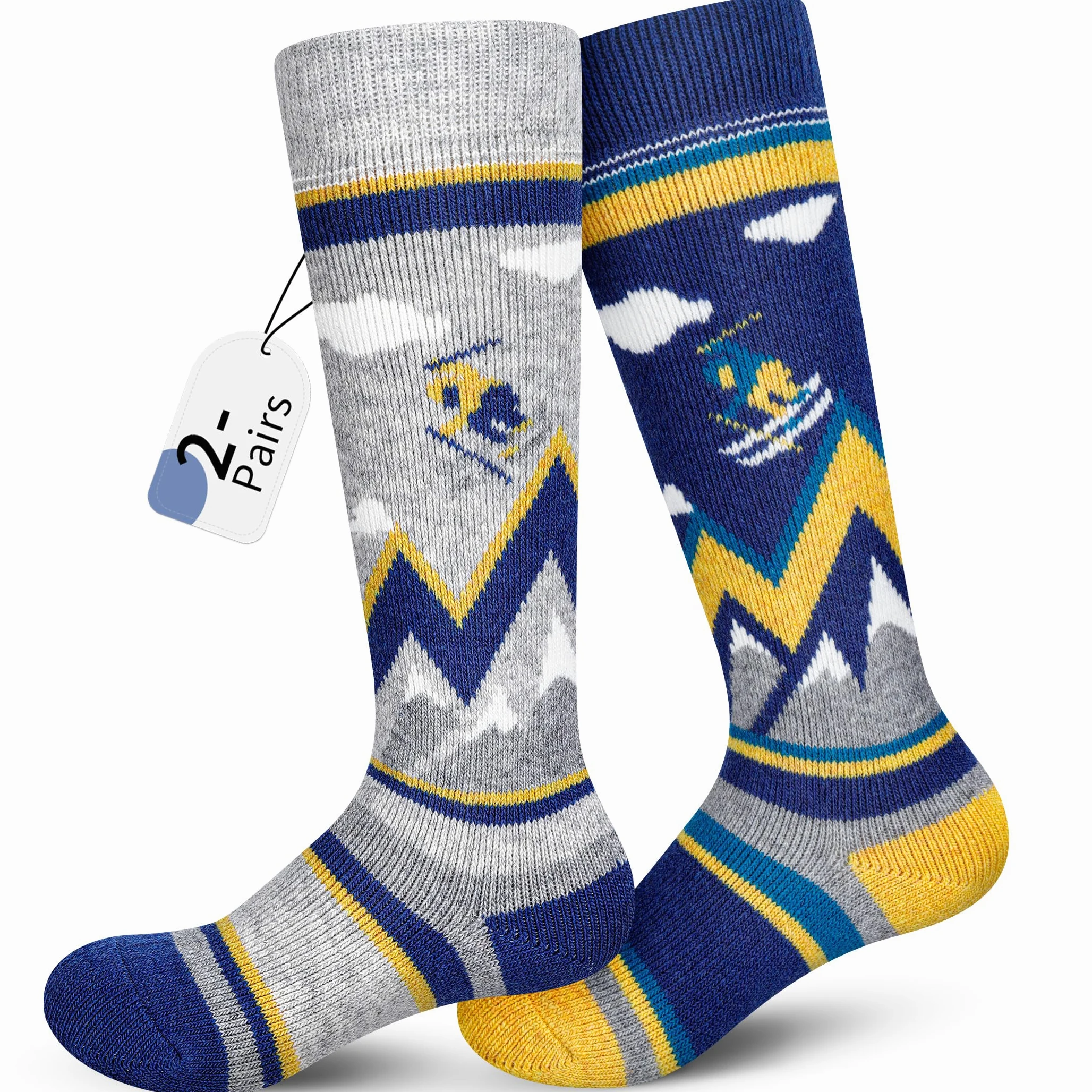 unenow Calcetines térmicos de lana merino para niños, 2 pares de calcetines térmicos de invierno para snowboard para niños y niñas
